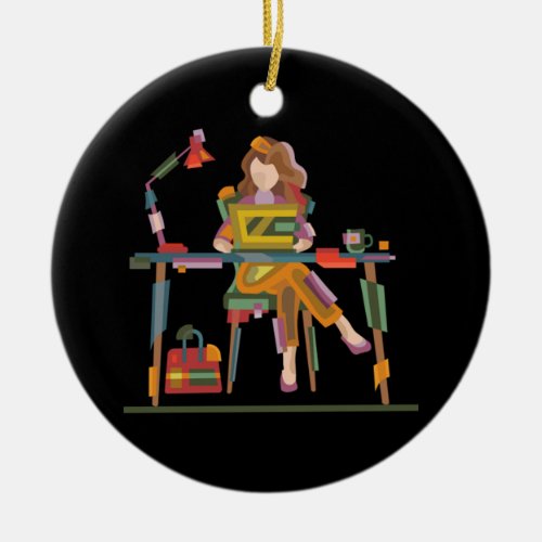 A GIRL WORKING SINCERELY IN LAPTOP 96 CERAMIC ORNAMENT