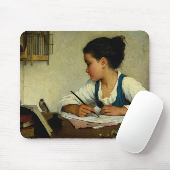 A Girl Writing, Pet Goldfinch by Henriette Browne Mouse Pad (With Mouse)
