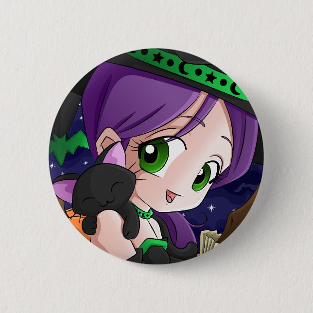 A Girls Best Friend is Her Black Cat Anime Button (Front)