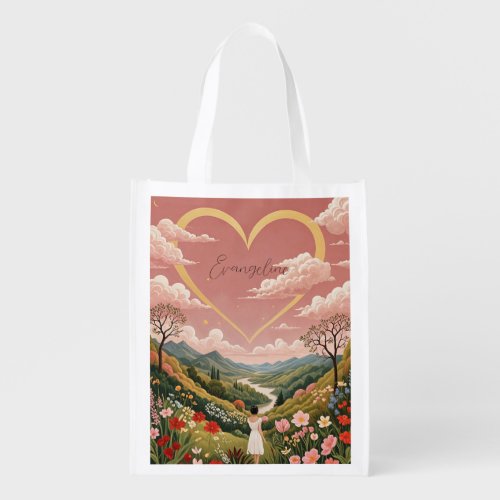 A Girls Heartfelt Gaze Personalized   Grocery Bag