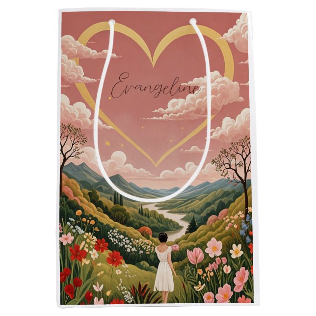 A Girl's Heartfelt Gaze Personalized   Medium Gift Bag (Front)