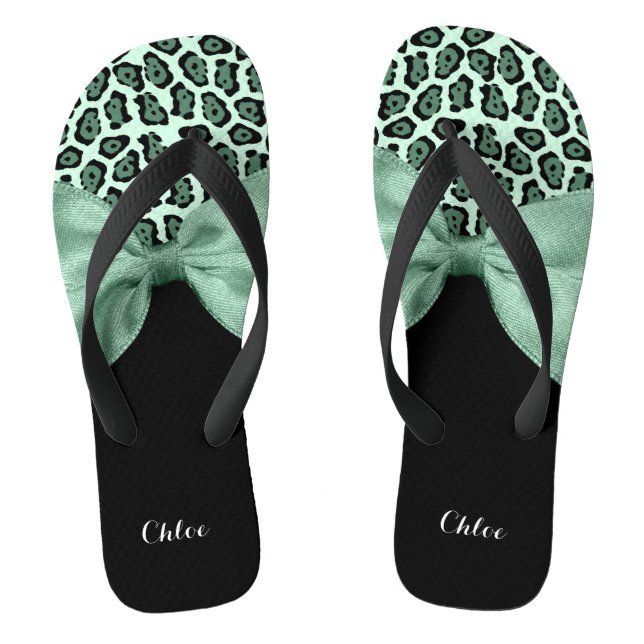 A girly moss green jaguar animal print poster with flip flops (Footbed)