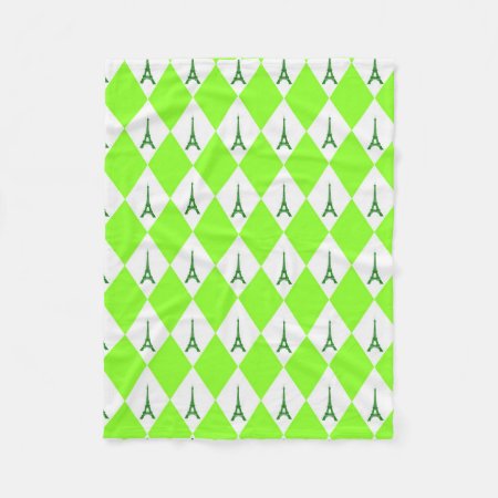 A Girly Neon Green Diamond Eiffel Tower Pattern Fleece Blanket