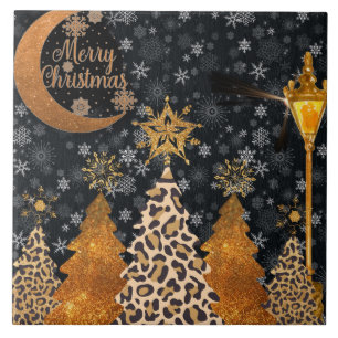 A Glamorous Wild Leopard Christmas Ceramic Tile