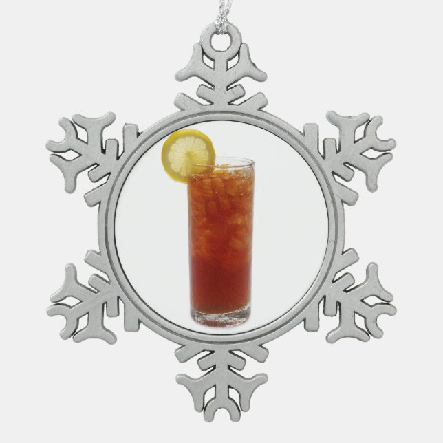 A Glass of Iced Tea Snowflake Pewter Christmas Ornament (Front)