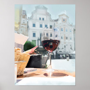 A Glass of Wine in the Italian Piazza Poster
