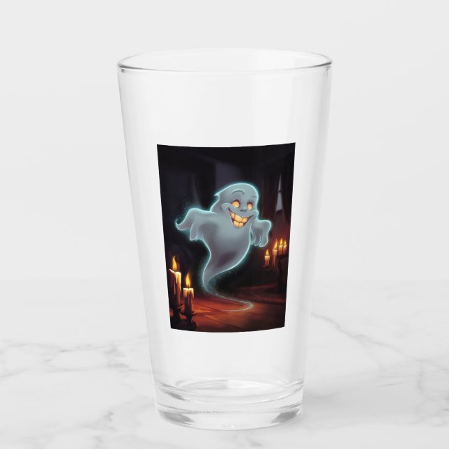 A glass with a smiling ghost. (Front)