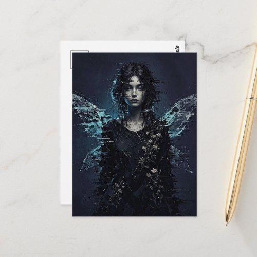 A Glitch Fairy with Flowers Postcard