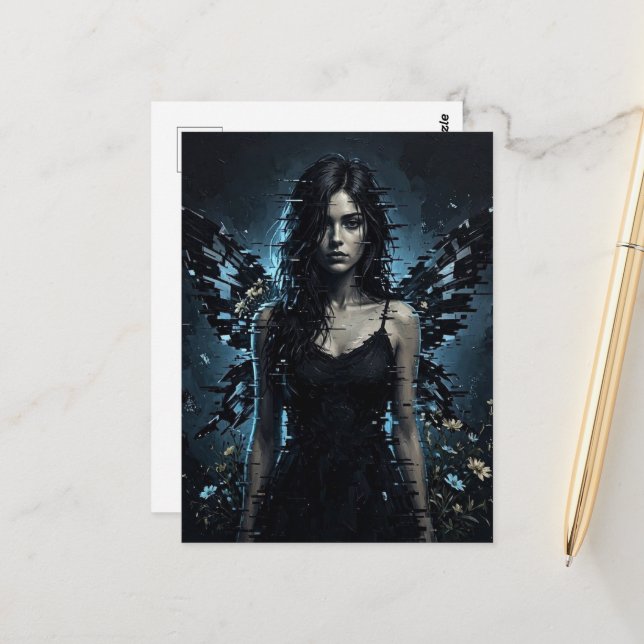 A Glitch Fairy with Flowers Postcard (Front/Back In Situ)