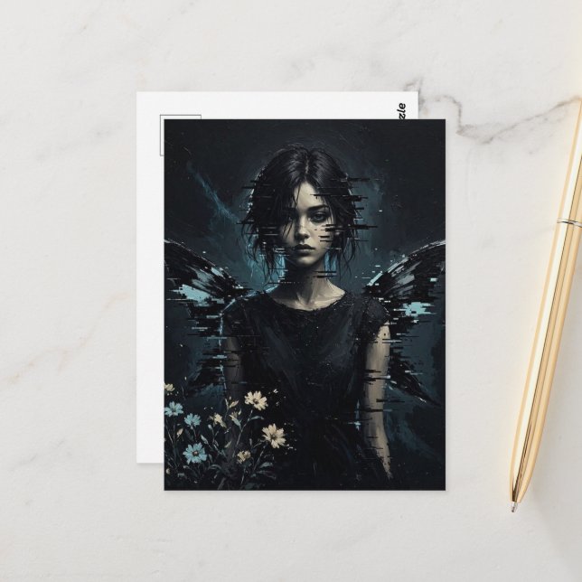 A Glitch Fairy with Flowers Postcard (Front/Back In Situ)