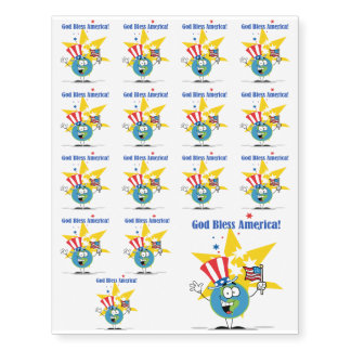 A Globe Cartoon Character with American Patriotic Temporary Tattoos