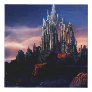 A gloomy fairy-tale castle on a mountain among the faux canvas print