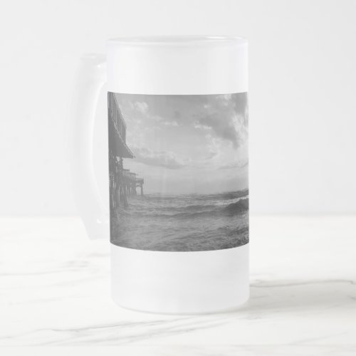 A Glorious Beach Morning Grayscale Frosted Glass B Frosted Glass Beer Mug