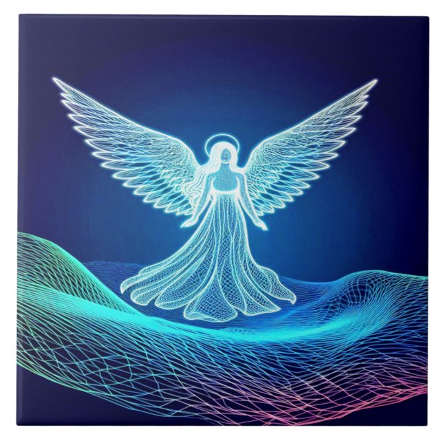 A Glowing Angel Standing on His Word Ceramic Tile (Front)