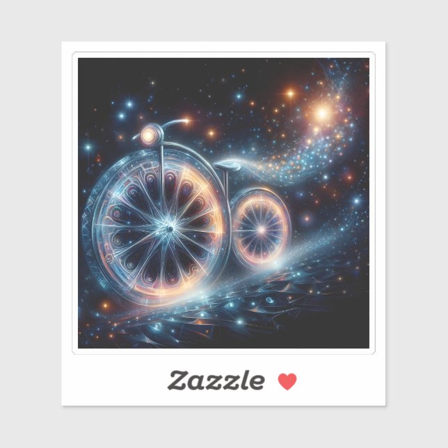A Glowing Bicycle in a Cosmic Landscape at Night Sticker (Sheet)