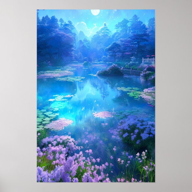 A Glowing Garden Pond Poster (Front)
