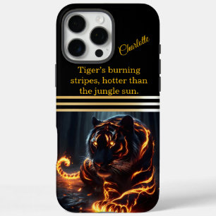 A glowing tiger prowls at night. iPhone 16 pro max case