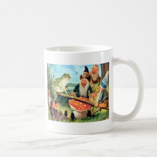 A Gnome and Frog on a Mushroom Seesaw Coffee Mug