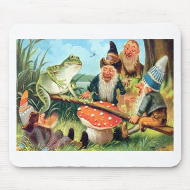 A Gnome and Frog on a Mushroom Seesaw Mouse Pad (Front)