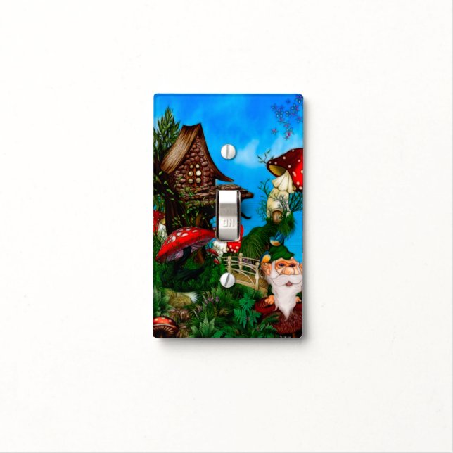 A Gnome for my Garden Fantasy Art Light Switch Cover (In Situ)