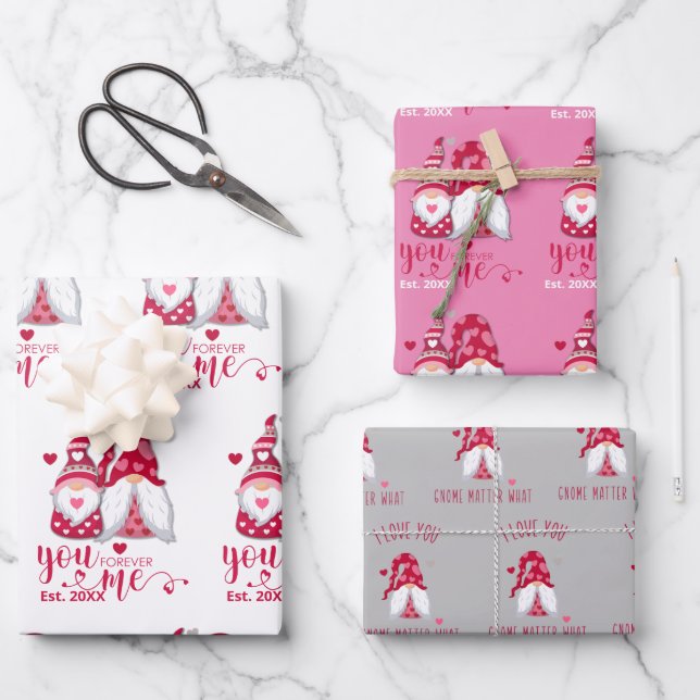 A Gnome for Valentines | Valentines Day Wrapping Paper Sheets (Front)