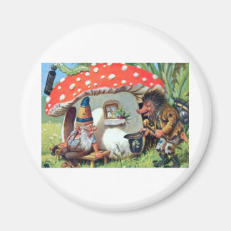 A Gnome Living in a Mushroom Cottage Magnet