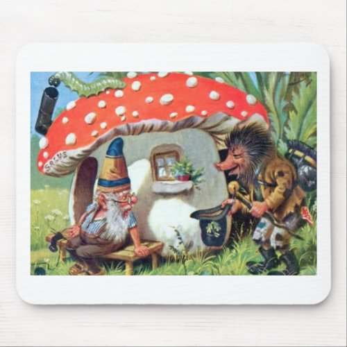 A Gnome Living in a Mushroom Cottage Mouse Pad