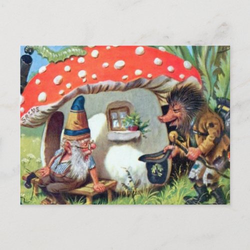 A Gnome Living in a Mushroom Cottage Postcard