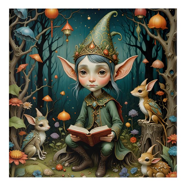 A Gnome Reading a Book Acrylic Print (Front)