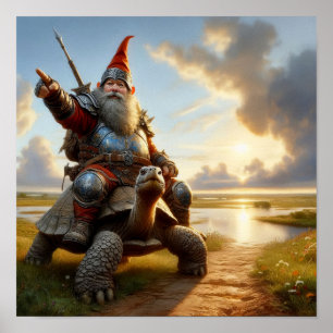 A Gnome Warrior Commanding his Tortoise Poster