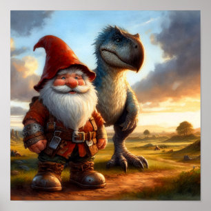 A Gnome Warrior posing with his Dragon Poster