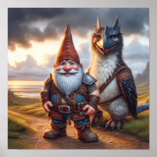 A Gnome Warrior Posing with his Dragon Poster