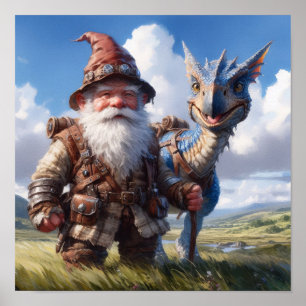 A Gnome Warrior Posing with his Dragon Poster