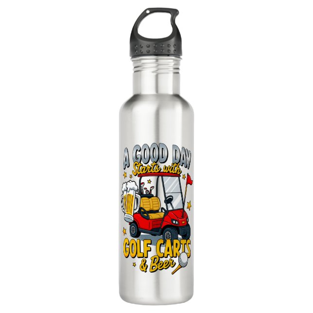 A God Day Starts with Golf Carts Stainless Steel Water Bottle (Front)