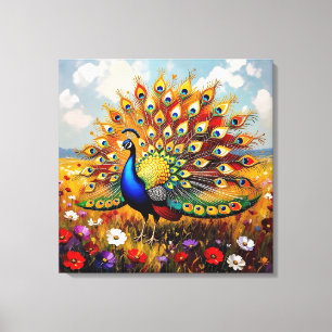 A Gold and Blue Peacock Canvas Print