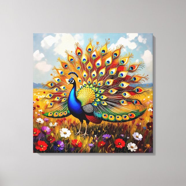 A Gold and Blue Peacock Canvas Print (Front)