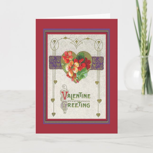 a gold heart, narcissus, deco Valentine Greeting Holiday Card (Front)
