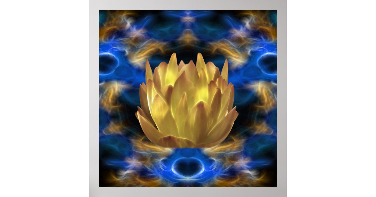 A gold lotus flower and reflections poster | Zazzle