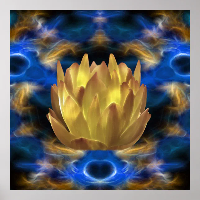 A gold lotus flower and reflections poster | Zazzle