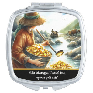 A gold miner panning treasures by the riverbank compact mirror
