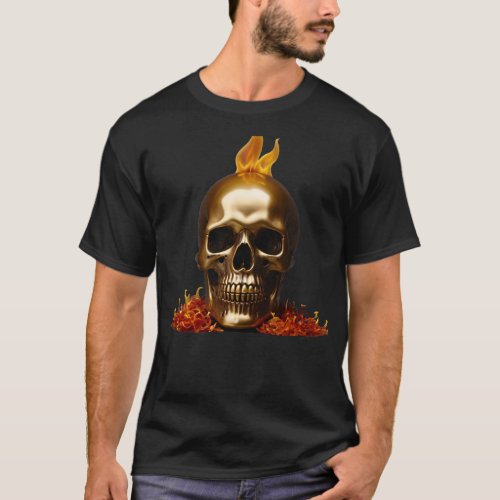 A gold skull with flames on it  T_Shirt