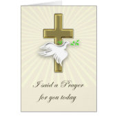 A Golden cross with a white dove prayer card (Front)