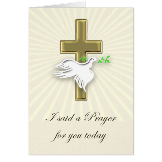 A Golden cross with a white dove prayer card (Front)
