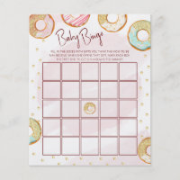 A golden Donuts Bingo Baby Shower Game Flyer