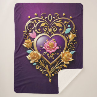 A golden heart with intricate filigree sherpa blanket