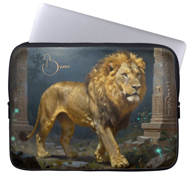 A Golden Lion Strolling under the Moonlight  Laptop Sleeve (Front)