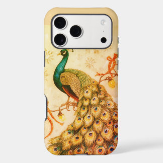 A Golden Peacock On a Christmas iPhone 17 Pro Max Case