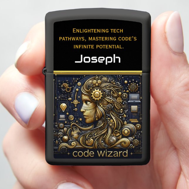 A Golden Portrait of a Code Wizard at Work Zippo Lighter (In Hand)