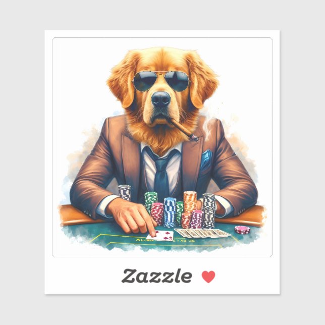 A Golden Retriever Dressed in a Suit Plays Poker Sticker (Sheet)