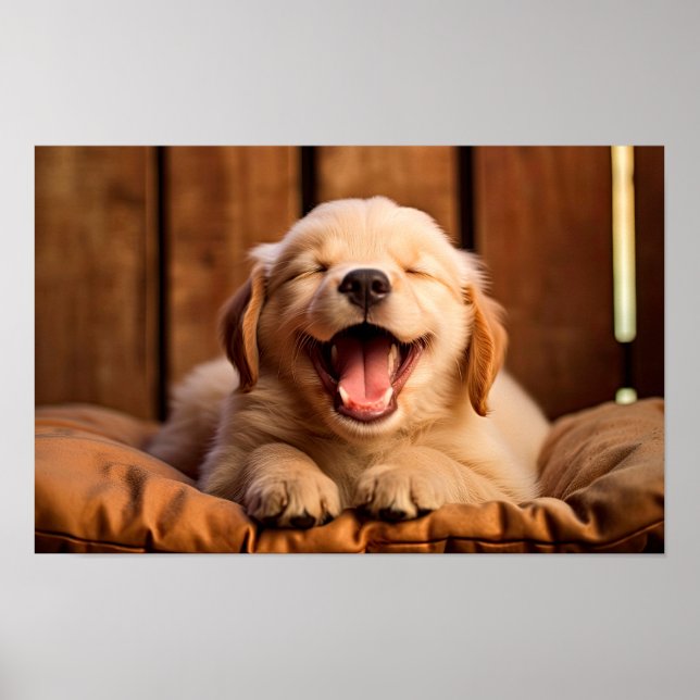 A Golden Retriever Puppy in Mid-Yawn AI Generated Poster (Front)